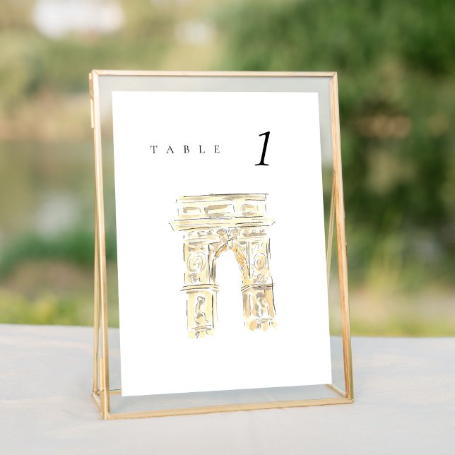 Washington Sq Park New York Wedding Table Number (Watercolor Washington Square Park New York City wedding table number sign.)