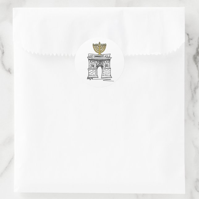 Washington Square Arch NYC Happy Hanukkah Menorah Classic Round Sticker (Bag)