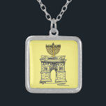 Washington Square NYC Menorah Hanukkah Necklace<br><div class="desc">Necklace features an original pen-and-ink and marker illustration of New York City's Washington Square Arch,  "dressed up" for Hanukkah with a menorah. Printed on a yellow background. Perfect as a Hanukkah gift for anyone who loves NYC!</div>