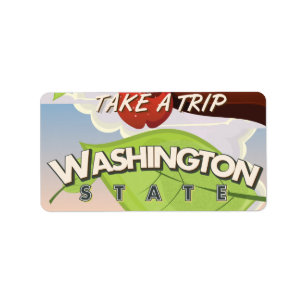 Washington State Apple tree Travel Poster Cartoon. Label