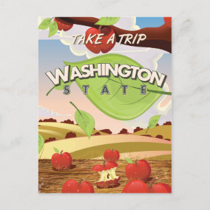 Washington State Apple tree Travel Poster Cartoon Postcard