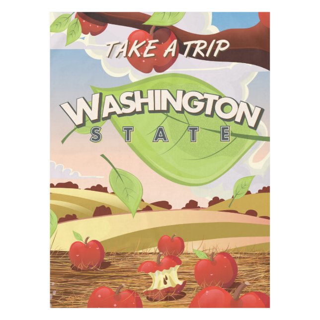 Washington State Apple tree Travel Poster Cartoon. Tablecloth (Front)