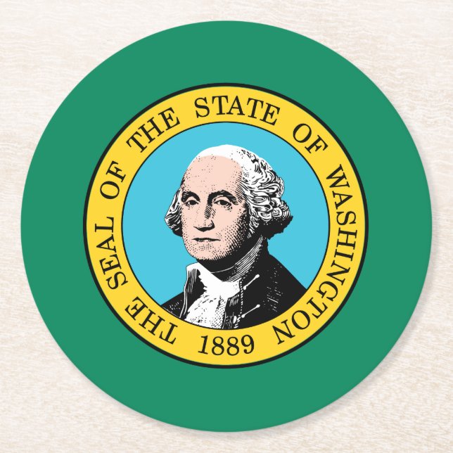 Washington State Flag Round Paper Coaster (Front)