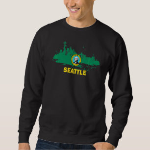 Washington State Flag Seattle Cityscape Seattle Sweatshirt
