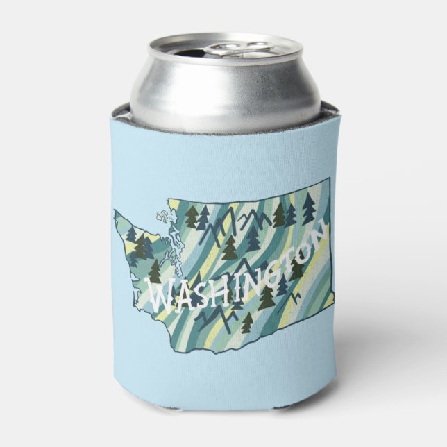 Washington State Illustrated Map Can Cooler (Can Front)