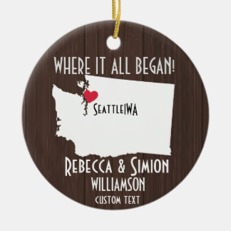 Washington State Love Custom Map New Couple  Ceramic Tree Decoration