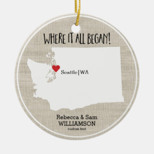 Washington State Love Custom Map New Couple Ceramic Tree Decoration