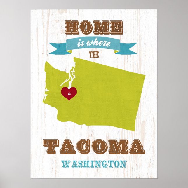 Washington State Map Art- Love Tacoma Art Poster (Front)