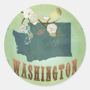 Washington State Map – Green Classic Round Sticker