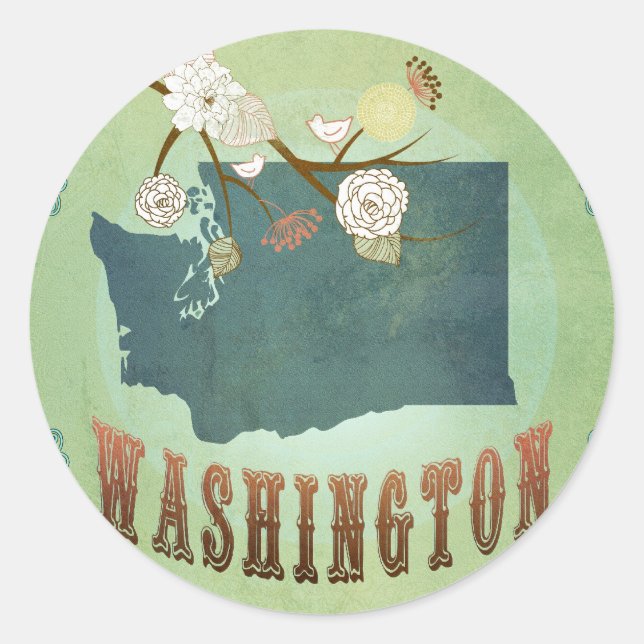 Washington State Map – Green Classic Round Sticker (Front)