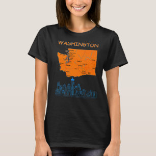 Washington State Map Major Cities City Skyline Of T-Shirt