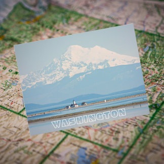 Washington State Mount Baker and Lighthouse Travel Postcard