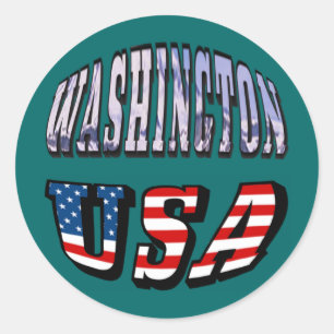 Washington State Picture and USA Flag Text Classic Round Sticker