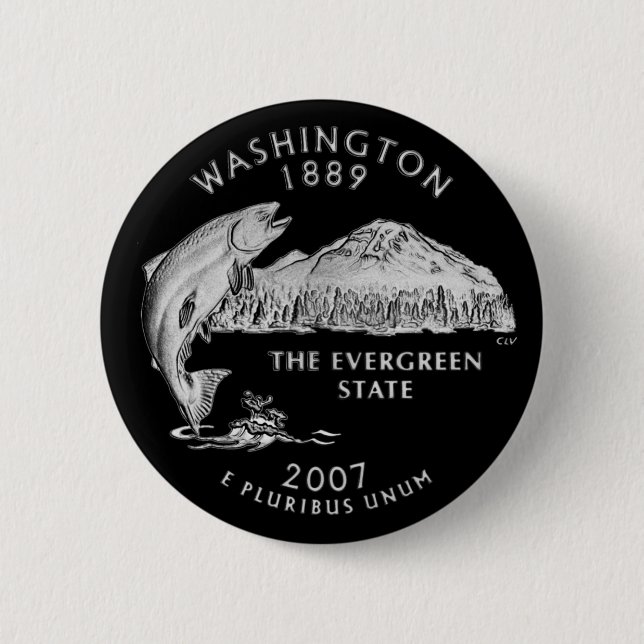 Washington State Quarter Black 6 Cm Round Badge (Front)