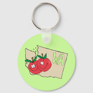 Washington State WA Cartoon Map with Apple Art Key Ring