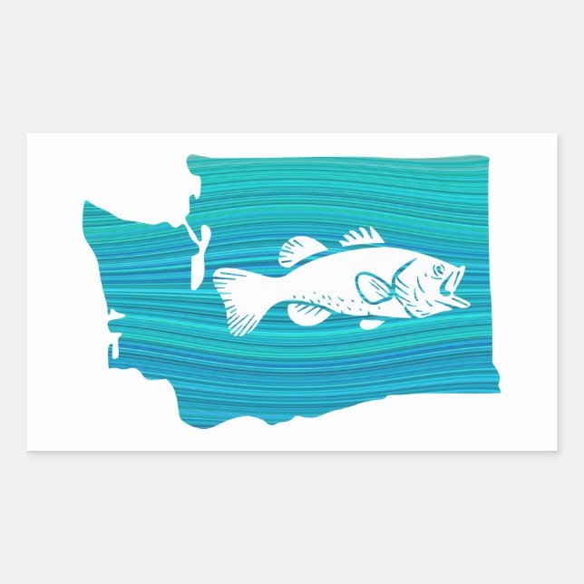 Washington State Wave Fishing Rectangular Sticker (Front)