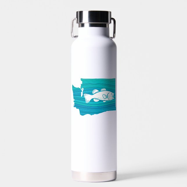 Washington State Wave Fishing Water Bottle (Front)