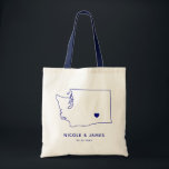 Washington State Wedding Welcome Bag Map Tote Navy<br><div class="desc">Wedding welcome gift bag featuring map graphic. Your guests will love checking into their hotel and finding this tote filled with treats awaiting them. You may position the heart to the location of your big day using the "customise further" feature.</div>