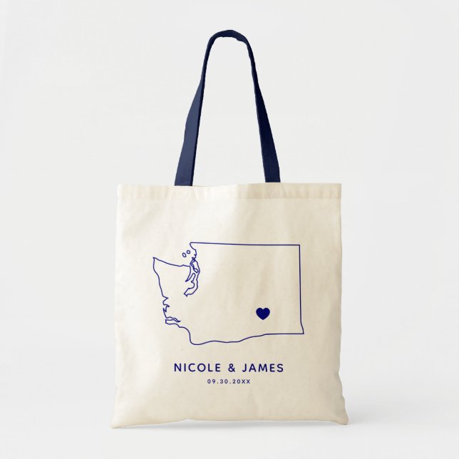 Washington State Wedding Welcome Bag Map Tote Navy (Front)