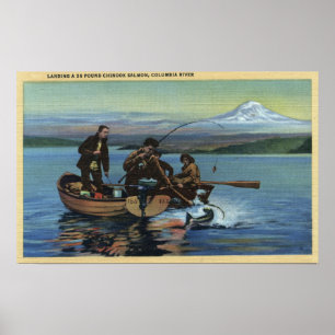 Washington - View of Fishermen Catching a Salmon Poster