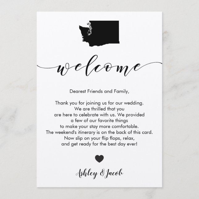Washington Wedding Welcome Letter & Itinerary Card (Front)