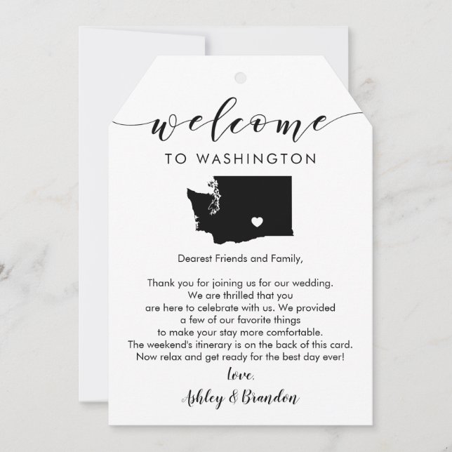 Washington Wedding Welcome Tag, Letter & Itinerary (Front)