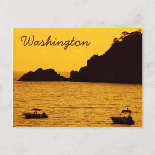 Washington yellow sunset with boats postcard