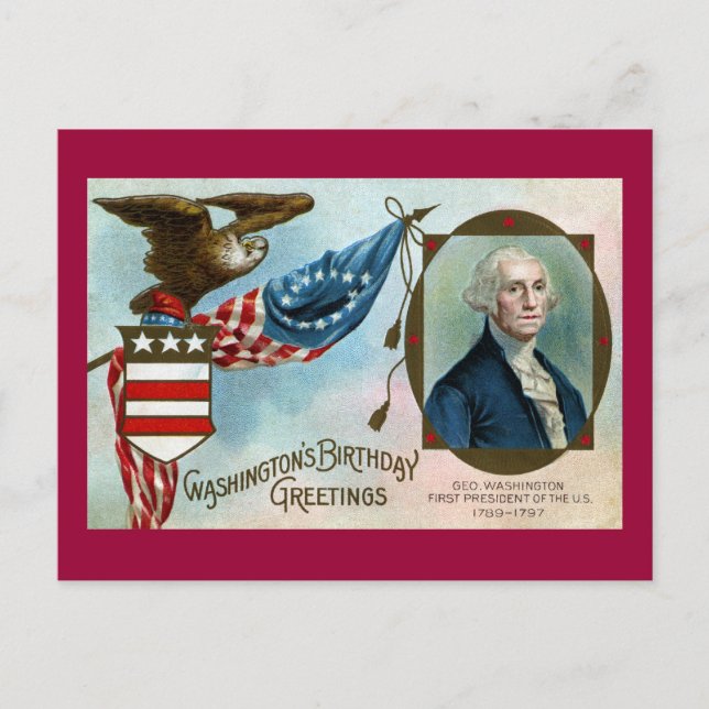 Washington's Birthday Greetings Postcard (Front)