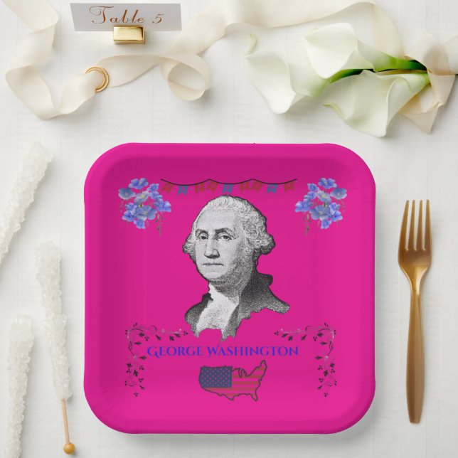 Washington's Contribution deep pink Paper Plate (Wedding)