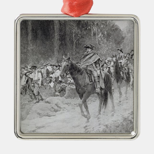 Washington's Retreat from Great Meadows Metal Tree Decoration (Front)