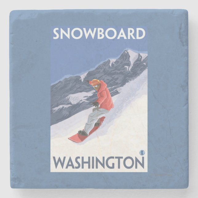 WashingtonSnowboarding Vintage Travel Poster Stone Coaster (Front)