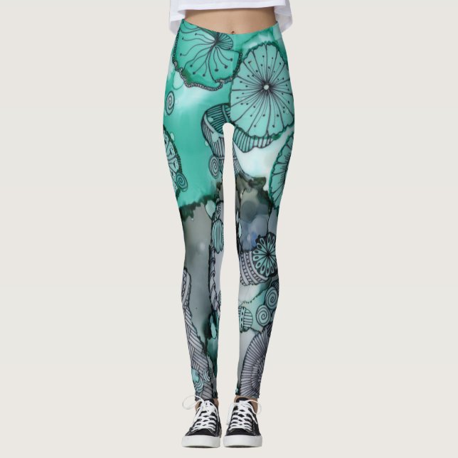Washy Green Abstract Leggings (Front)