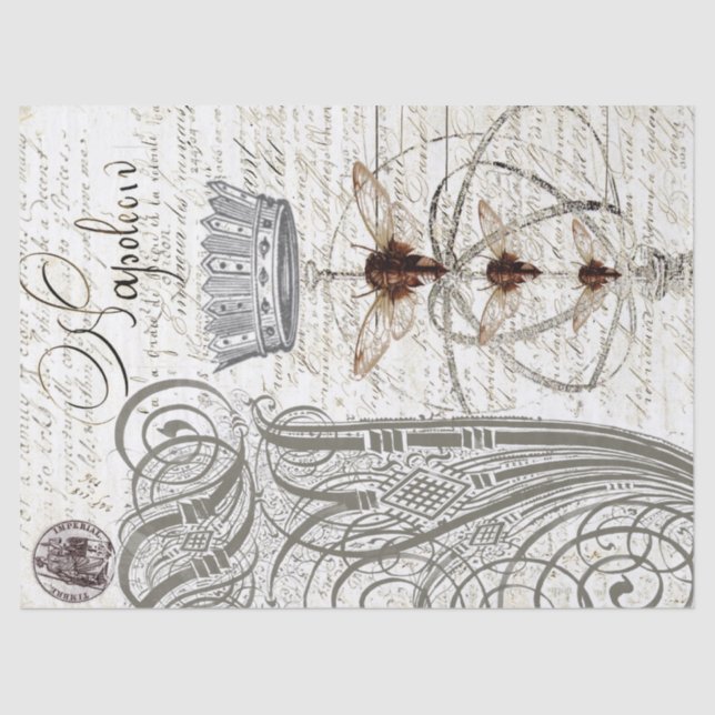 Wasp Ephemera Script Decoupage Tissue Tissue Paper (Front)