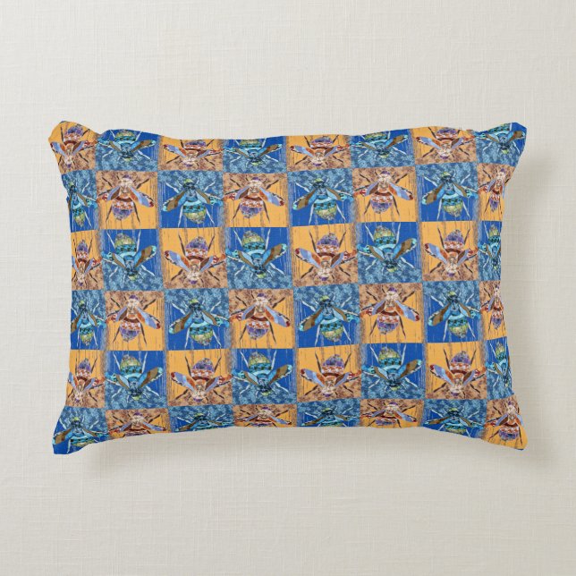 Wasp Patchwork Style Textile Pattern Decorative Cushion (Front)