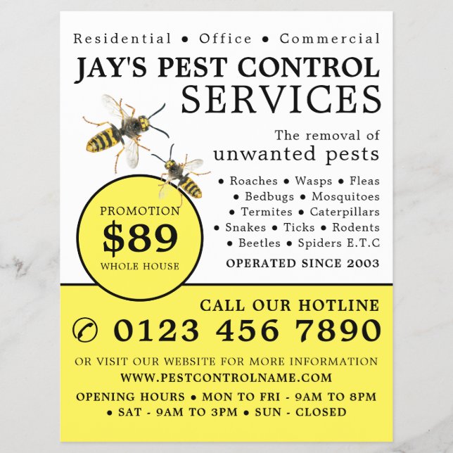 Wasp, Pest Control Advertising Flyer (Front)