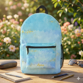 Wasserfarbe blau & Goldglitter Printed Backpack