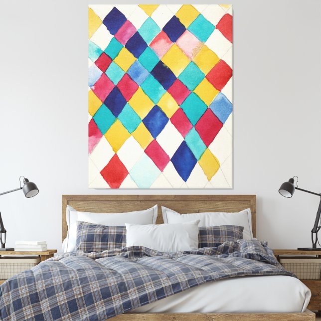 Wassily Kandinsky - Farbstudie mit Rauten  Canvas Print (Insitu(Bedroom))
