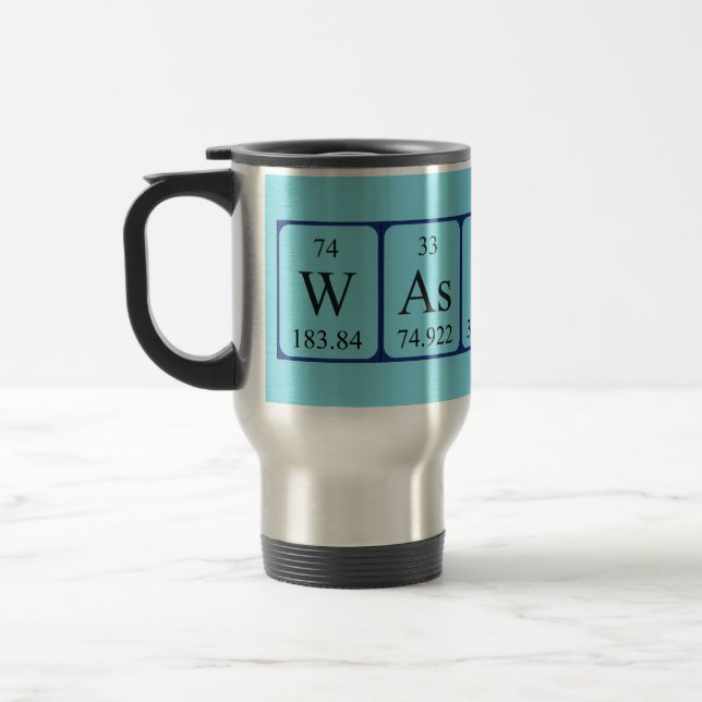 Wassup periodic table word travel mug (Left)