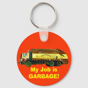 WASTE DISPOSAL GARBAGE TRUCK Funny Art Keychain