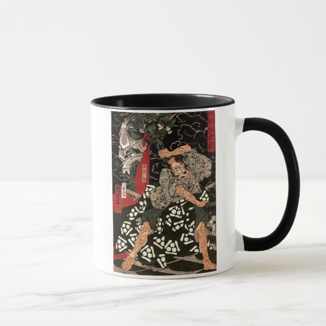 Watanabe Tsuna Fighting Demon, 歌川 国芳 Mug (Right)
