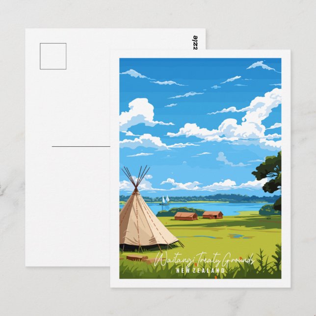 Watangi Treaty Grounds New Zealand vintage travel  Postcard (Front/Back)