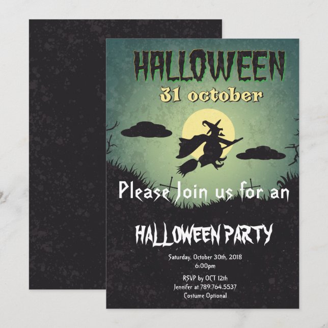watch and moon  Halloween  party Invitation (Front/Back)