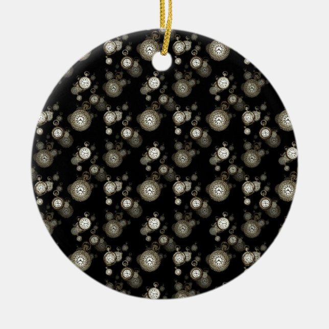 Watch faces print - steampunk patterned accessory ceramic tree decoration (Front)
