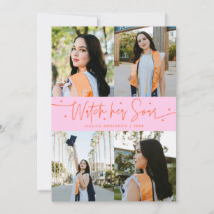 Watch Her Soar Multi Photo Orange Pink Grad Announcement