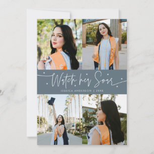 Watch Her Soar Multi Photo Slate Blue Grad Announcement