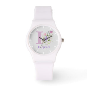 Watch in a Floral Design with Name & Initial