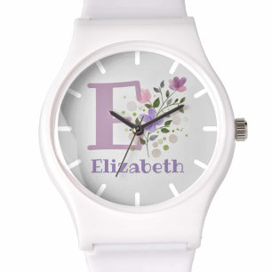 Watch in a Floral Design with Name & Initial