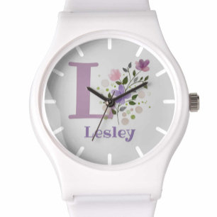 Watch in a Floral Design with Name & Initial