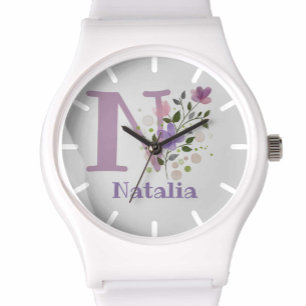 Watch in a Floral Design with Name & Initial