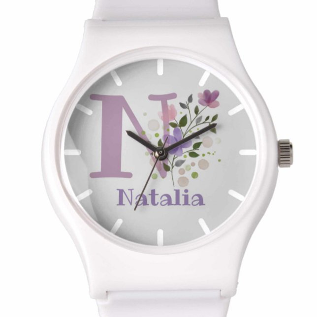 Watch in a Floral Design with Name & Initial (Creator Uploaded)
